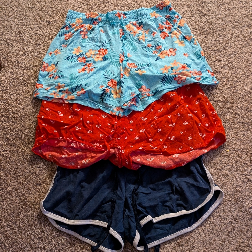 Floral Breeze Women's Lounge Shorts Set - Blue, Red, and Navy